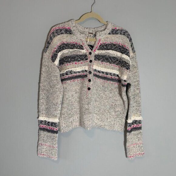 Free People alpaca wool blend long sleeve half button color pop sweater - Picture 1 of 10